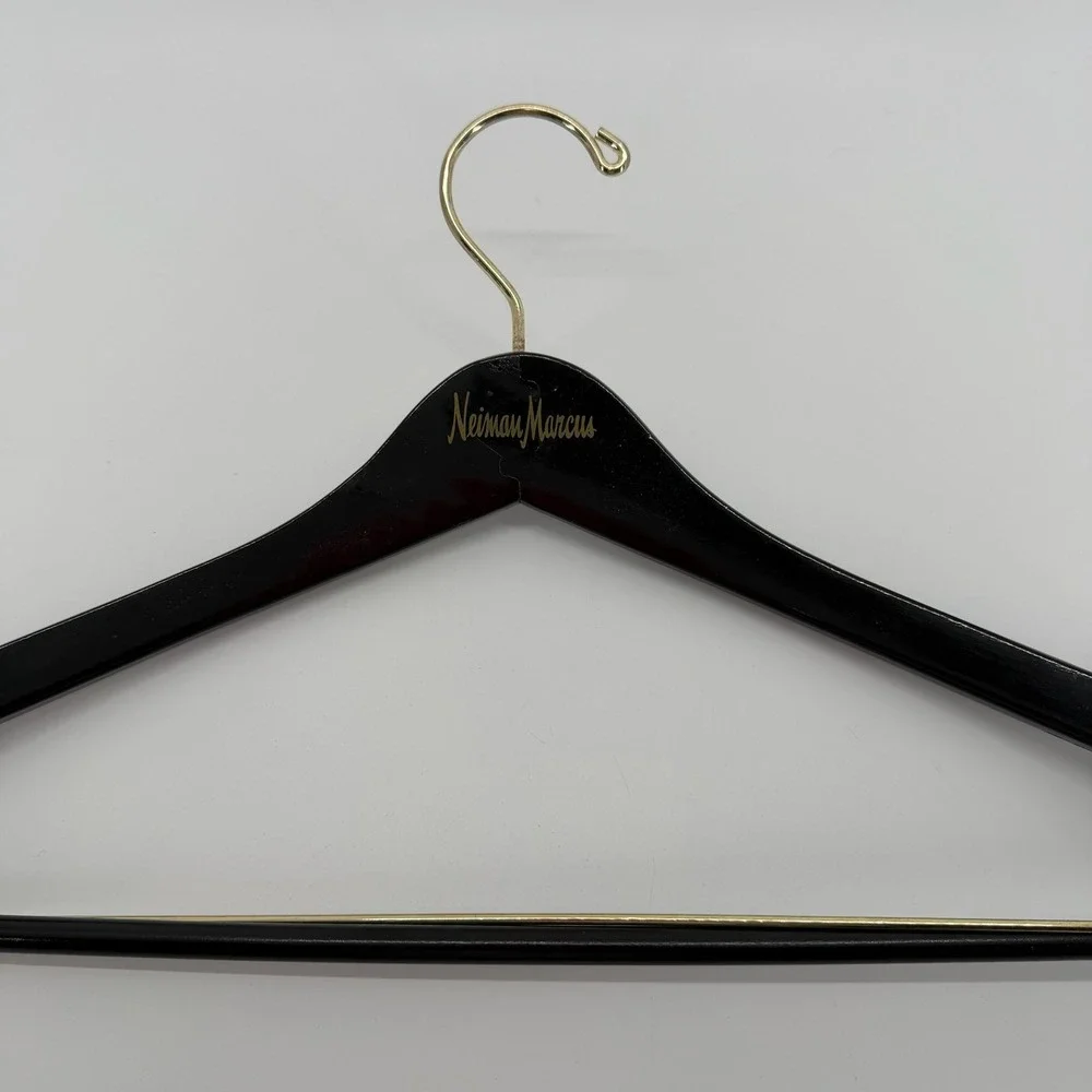 Neiman Marcus Suit Hanger Dark Wood Gold Tone Hardware Luxury Closet Accessory